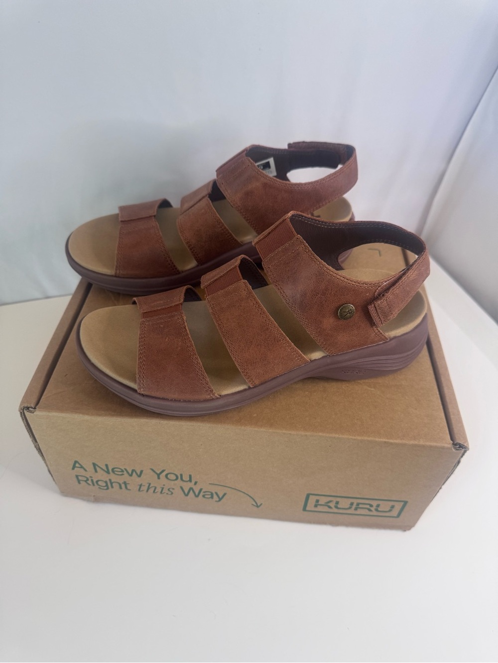 KURU Tan Multi-Strap Comfort Sandals Kuru Coda Muse women's sandals size 9